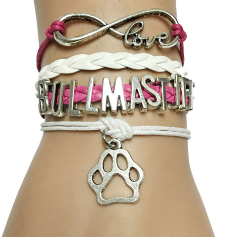 Infinity Love Bullmastiff Leather Charm Bracelet