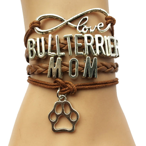 Infinity Love Bull Terrier Mom Leather Charm Bracelet