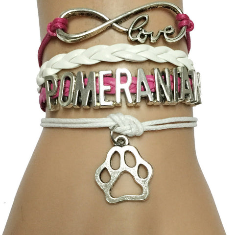 Infinity Love Pomeranian Leather Charm Bracelet