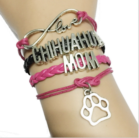 Infinity Love Chihuahua Mom Leather Charm Bracelet