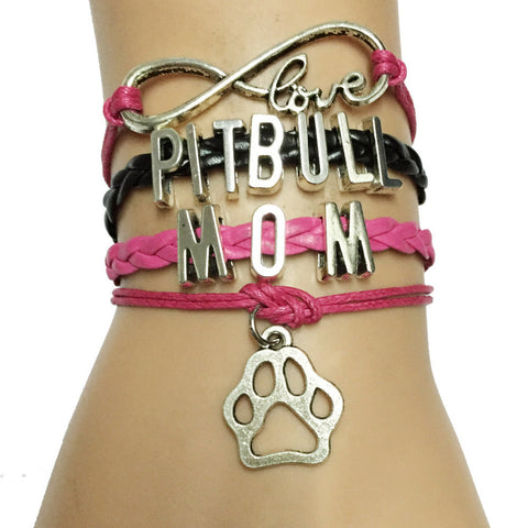 Infinity Love Pit Bull Mom Leather Charm Bracelet