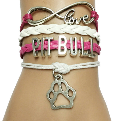 Infinity Love Pit Bull Leather Charm Bracelet