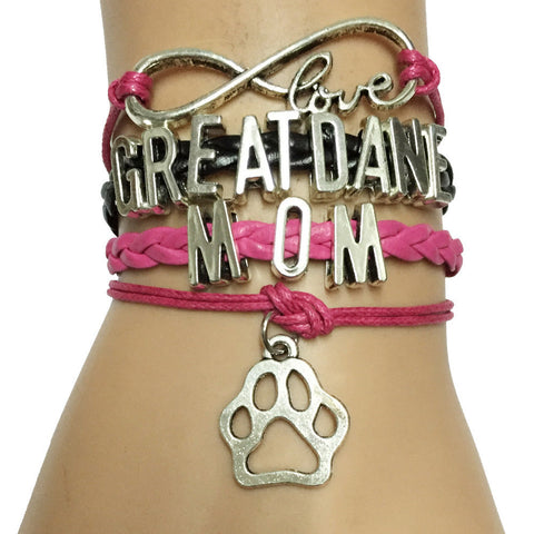 Great Dane Mom Leather Charm Bracelet