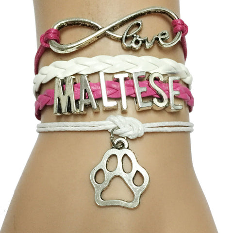 Infinity Love Maltese Dog Leather Charm Bracelet