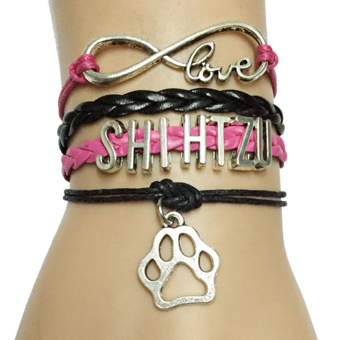 Infinity Love Shih Tzu Leather Charm Bracelet