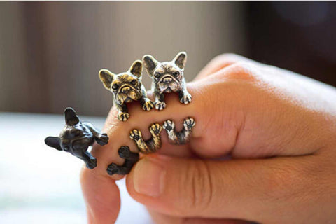 Vintage Handmade French Bulldog Wrap Rings