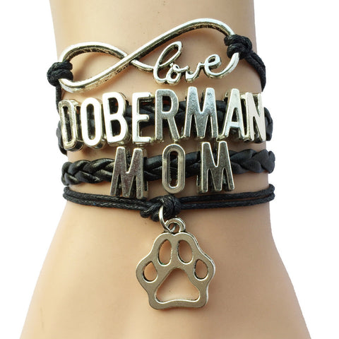 Infinity Love Doberman Mom Leather Charm Bracelet