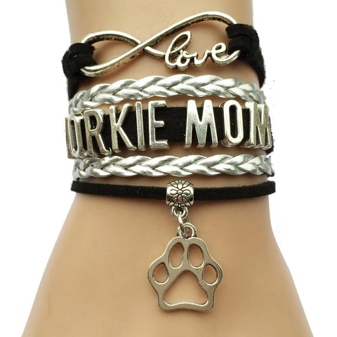 Infinity Love Yorkie Mom Leather Charm Bracelet