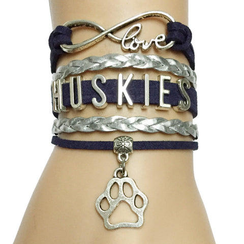 Infinity Love Huskies Leather Charm Bracelet