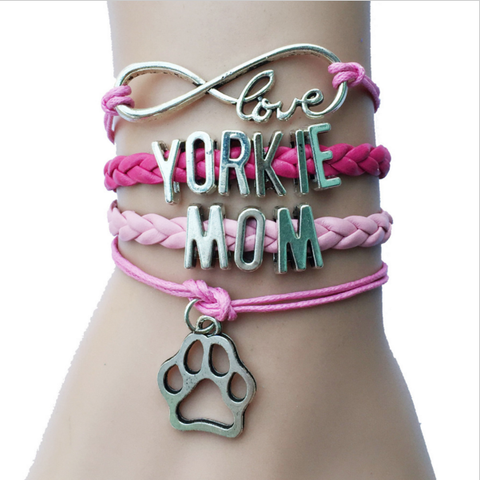 Infinity Love Yorkie Mom Leather Charm Bracelet