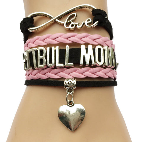 Infinity Love Pit Bull Mom Leather Charm Bracelet